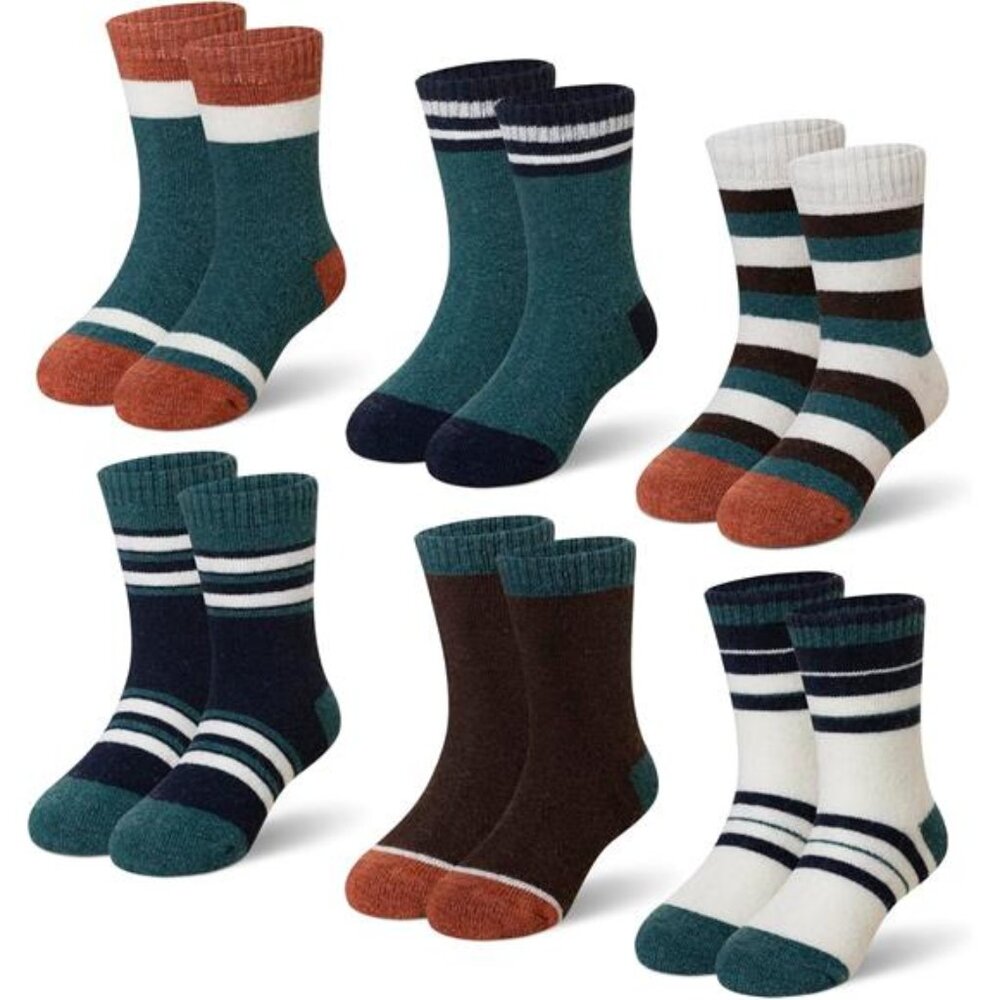 6 Pairs Kids Merino Wool Socks Thermal Winter Warm Thick Boot Crew Socks